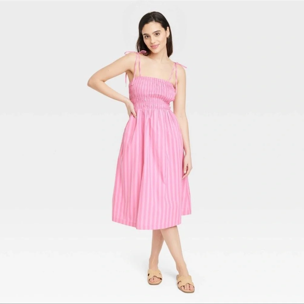 Women's Midi Smoked Sundress - A New Day Pink Striped XL - Picture 2 of 5